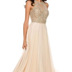 CHAMPAGNE CHIFFON CHAMPAGNE RHINESTONE PROM DRESS